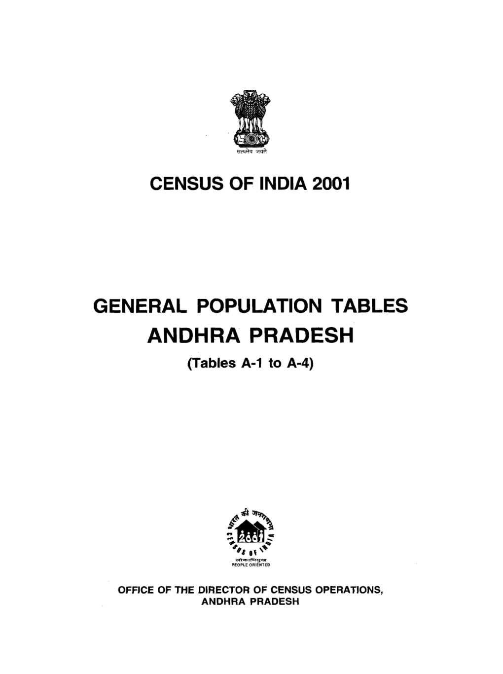 GENERAL POPULATION TABLES ANDHRA PRADESH (Tables A-1 to A-4)