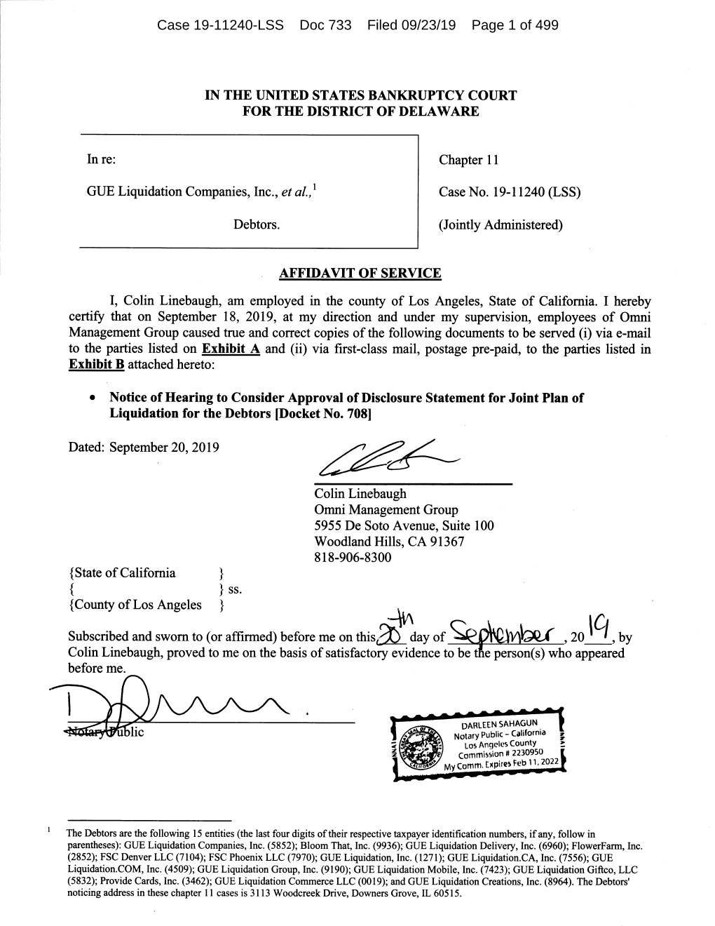 Case 19-11240-LSS Doc 733 Filed 09/23/19 Page 1 of 499 Case 19-11240-LSS Doc 733 Filed 09/23/19 Page 2 of 499