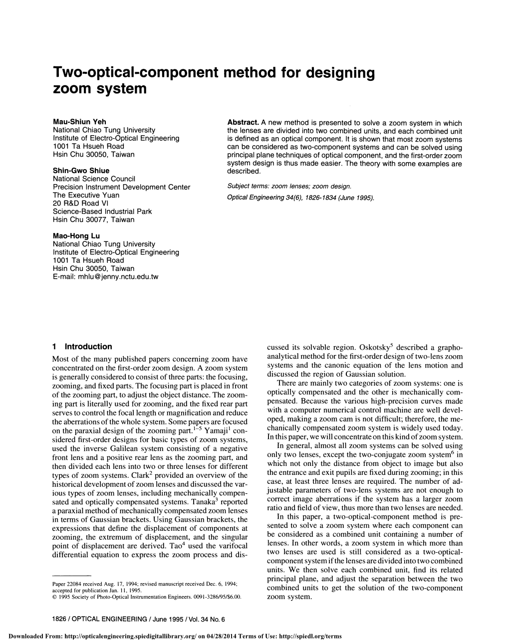 Two-Optical-Component Method for Designing Zoom System