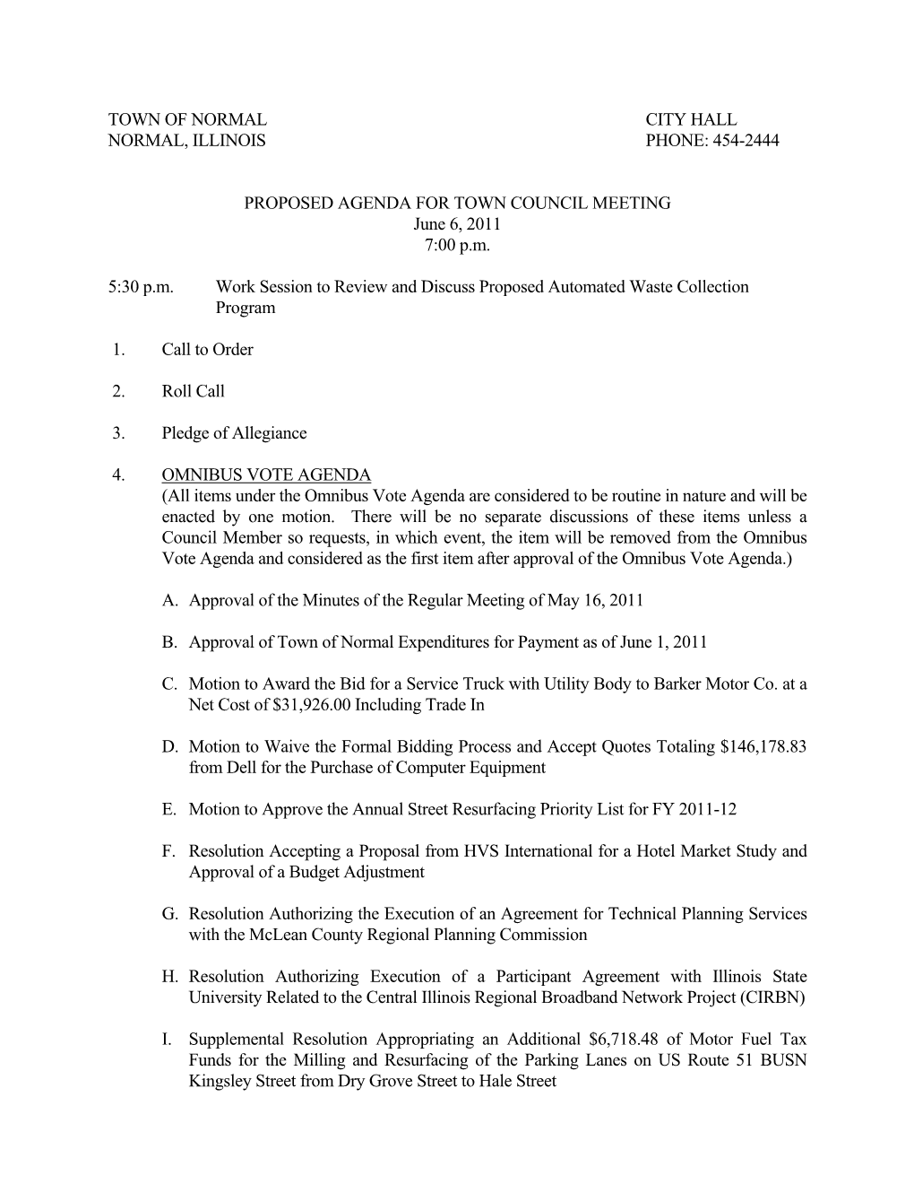 454-2444 Proposed Agenda for Town Council