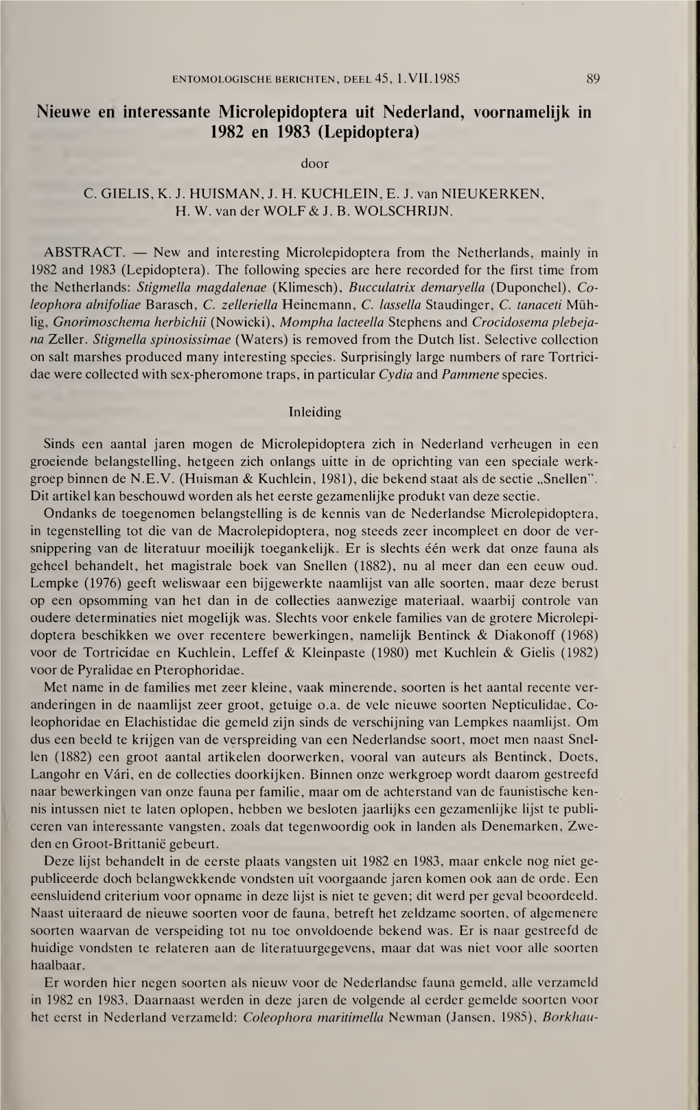 Lepidoptera Uit Nederland, Voornamelijk in 1982 En 1983 (Lepidoptera)