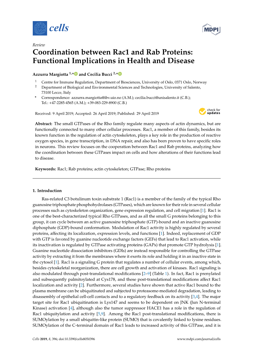 Coordination Between Rac1 and Rab Proteins: Functional Implications in Health and Disease