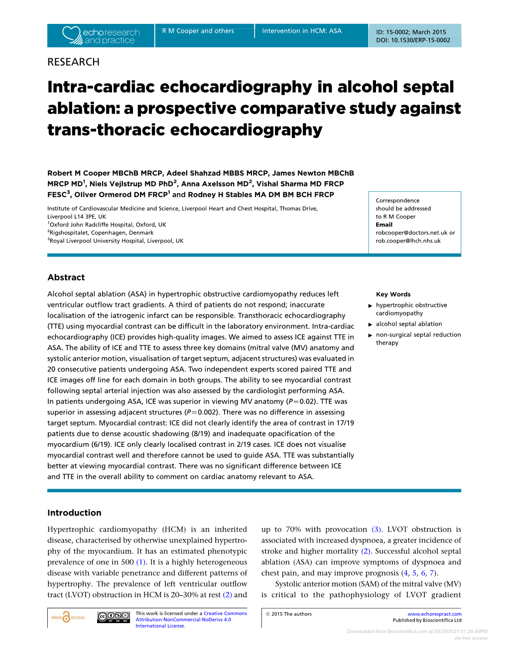 Intra-Cardiac Echocardiography in Alcohol Septal Ablation: a Prospective Comparative Study Against Trans-Thoracic Echocardiography