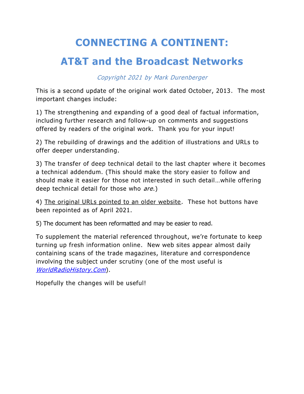 CONNECTING a CONTINENT: AT&T and the Broadcast Networks