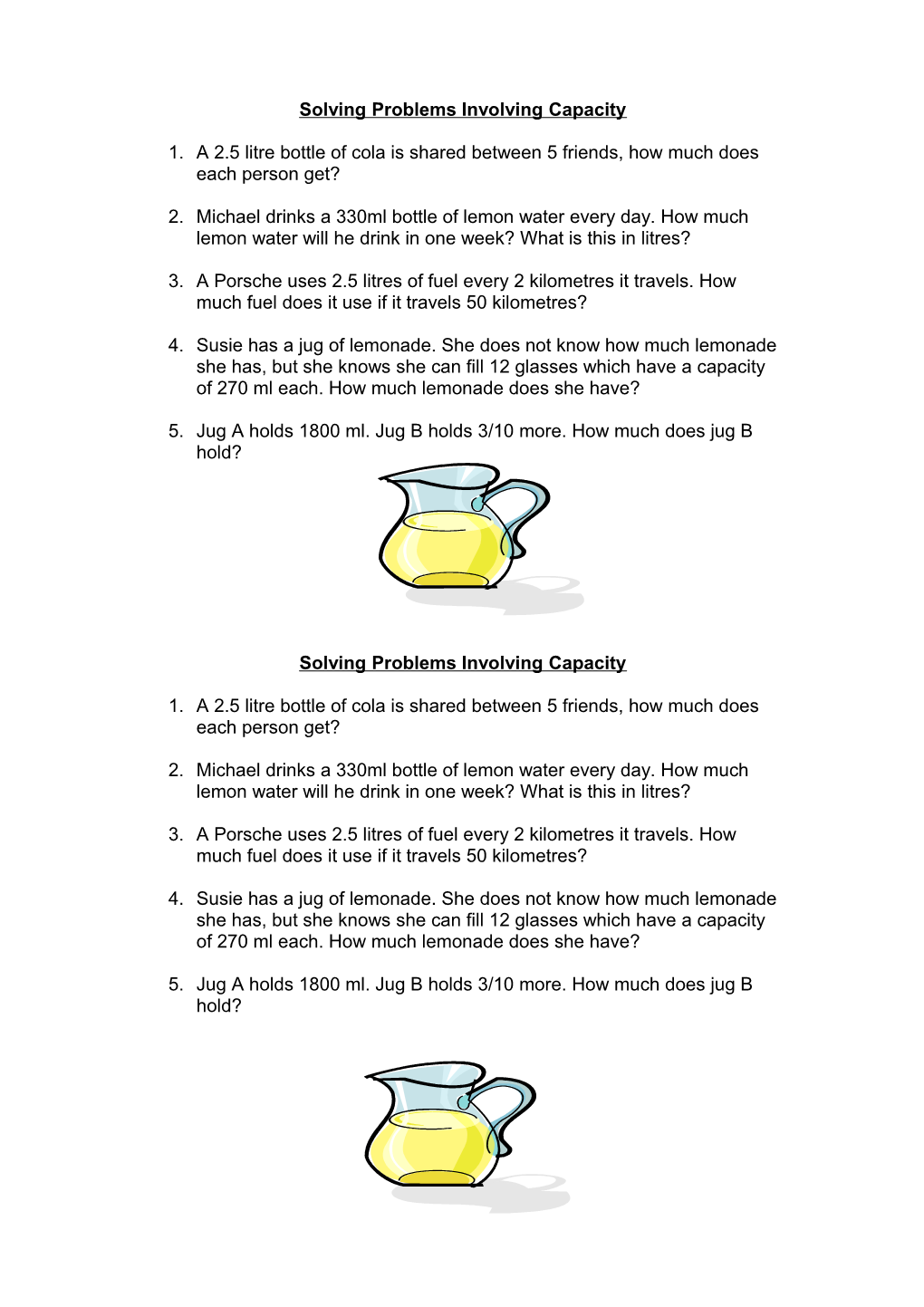 Solving Problems Involving Capacity