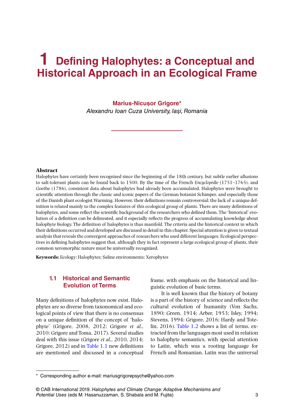 1 Defining Halophytes: a Conceptual and Historical Approach in an Ecological Frame