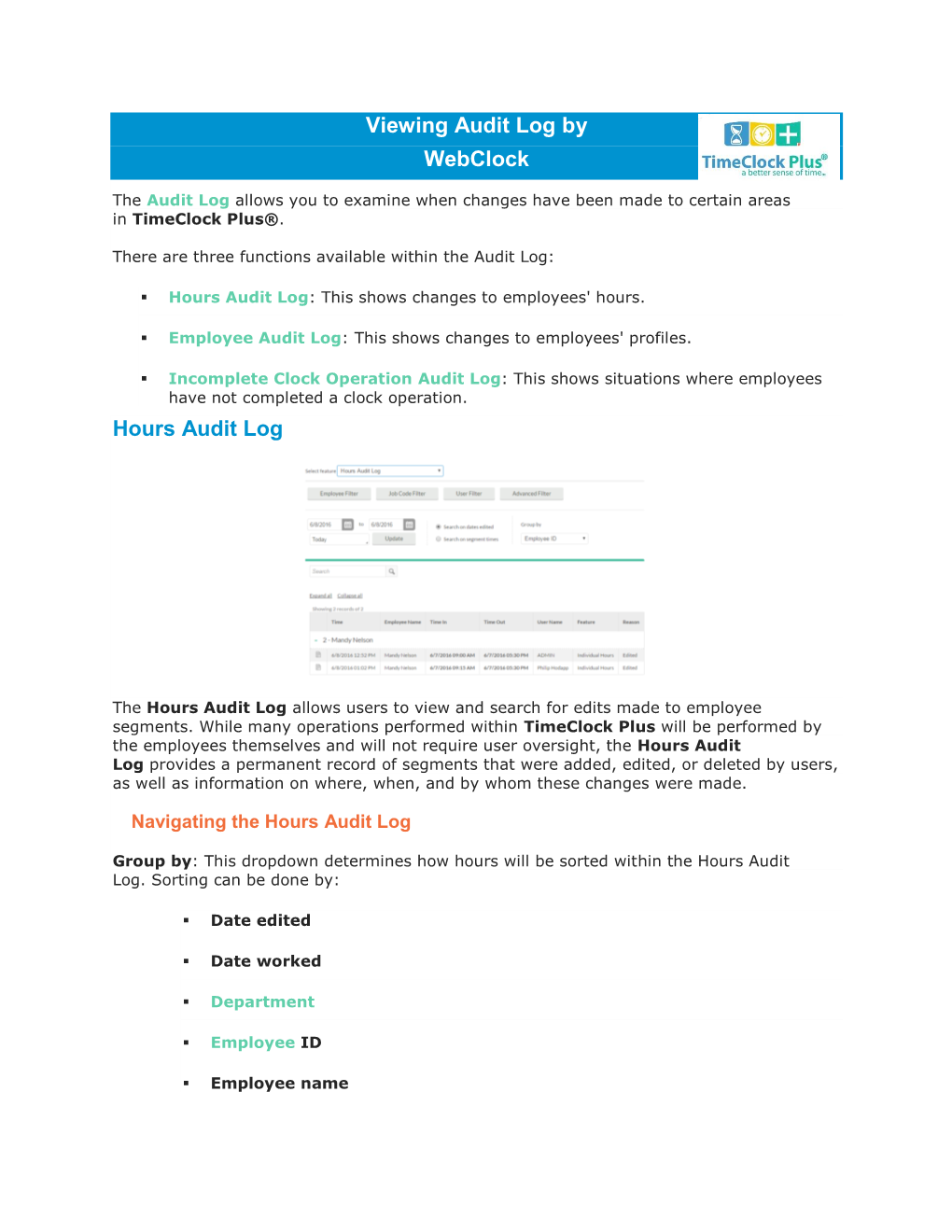 Viewing Audit Log by Webclock