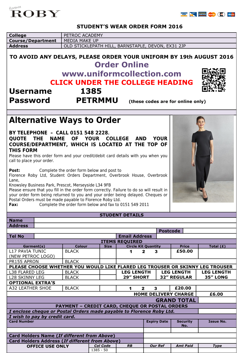 Student S Wear Order Form 2016