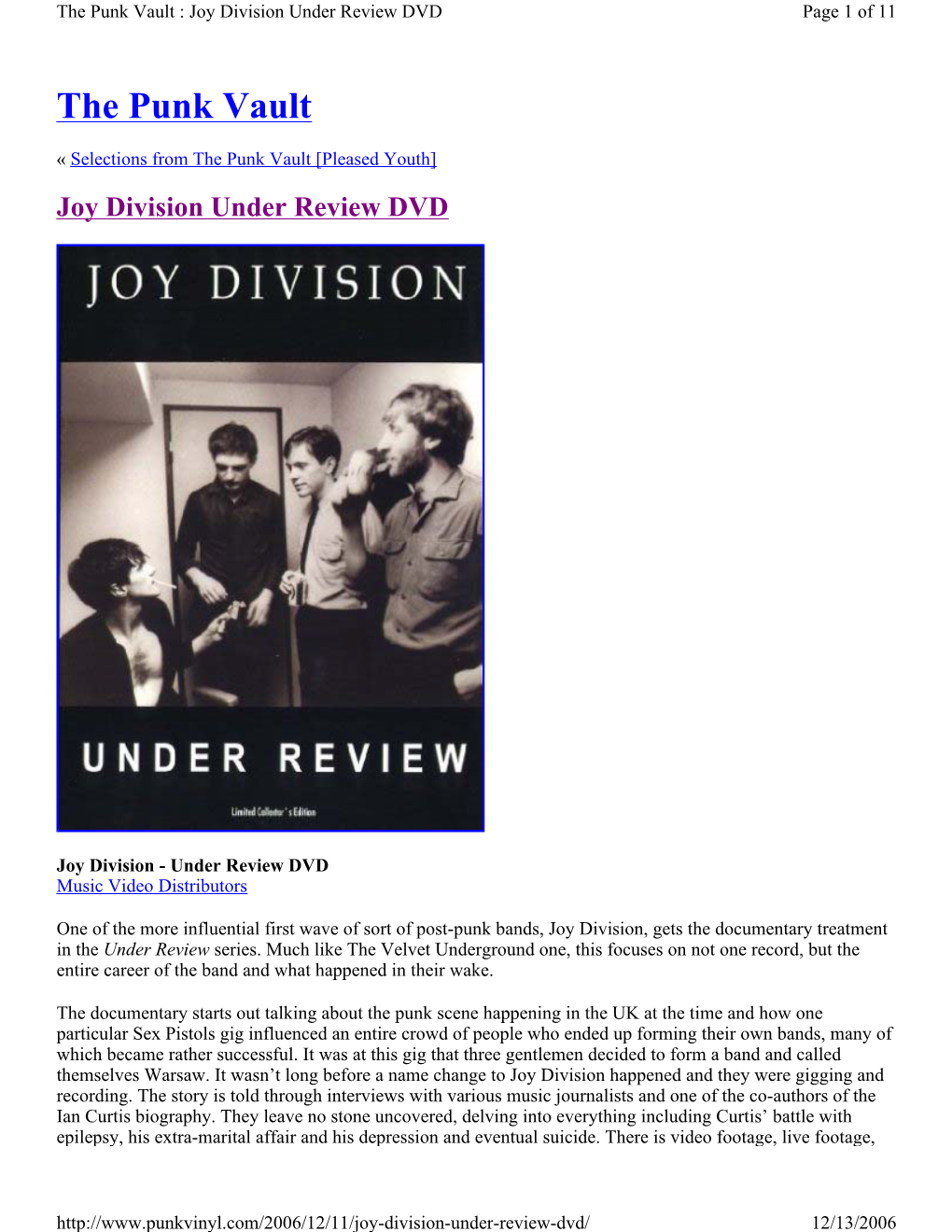 The Punk Vault : Joy Division Under Review DVD Page 1 of 11