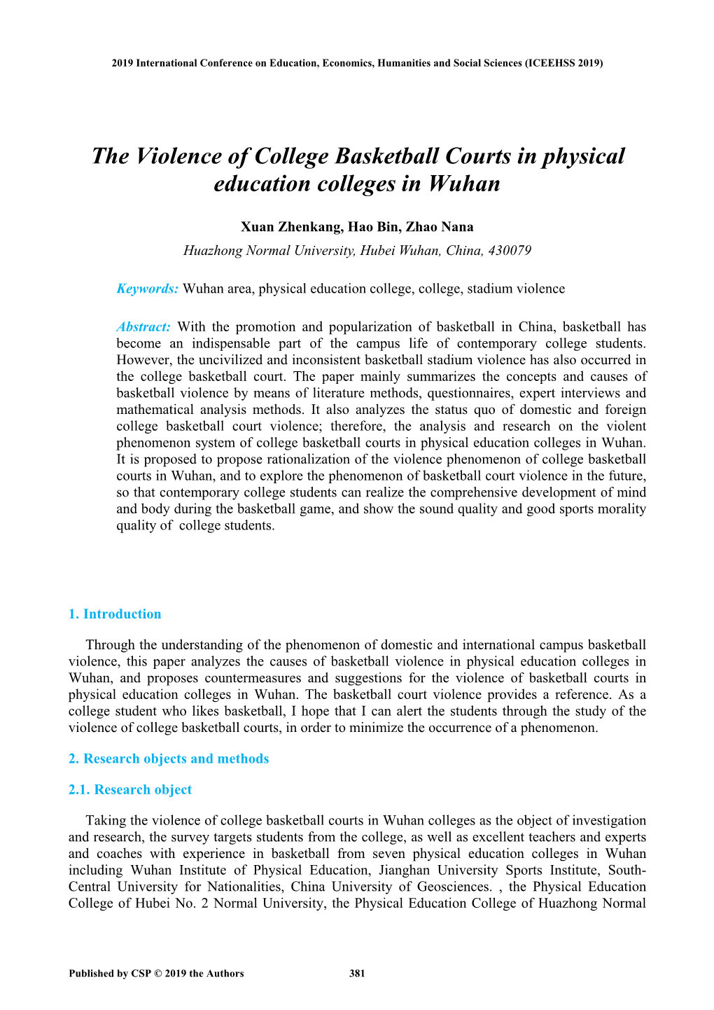 The Violence of College Basketball Courts in Physical Education Colleges in Wuhan