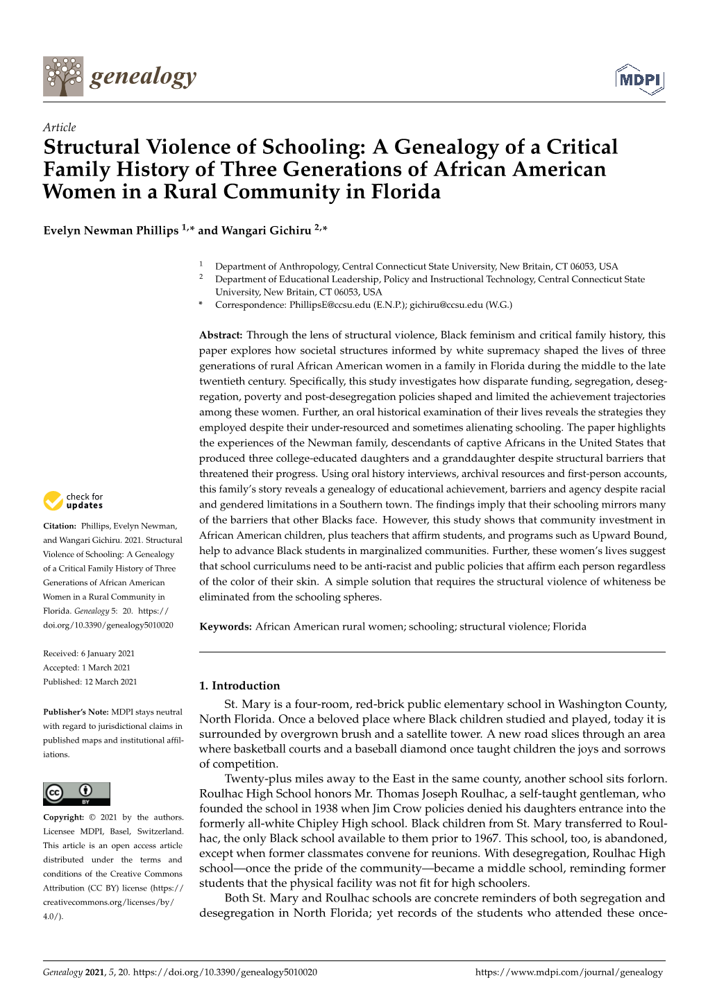 Structural Violence of Schooling: a Genealogy of a Critical Family History of Three Generations of African American Women in a Rural Community in Florida