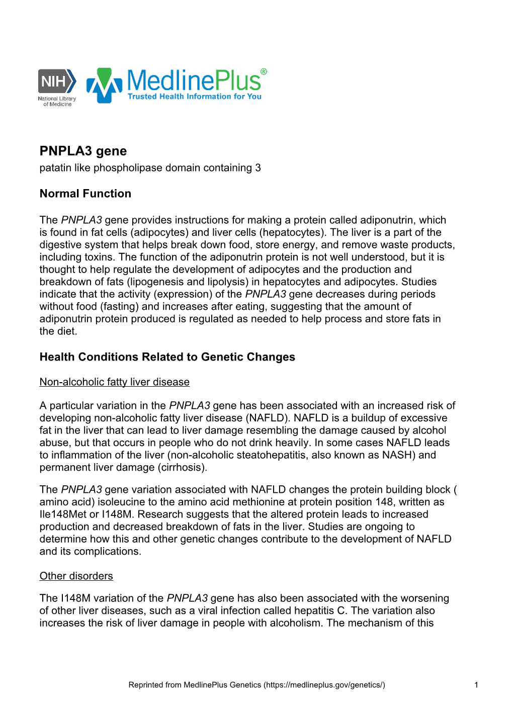 PNPLA3 Gene Patatin Like Phospholipase Domain Containing 3