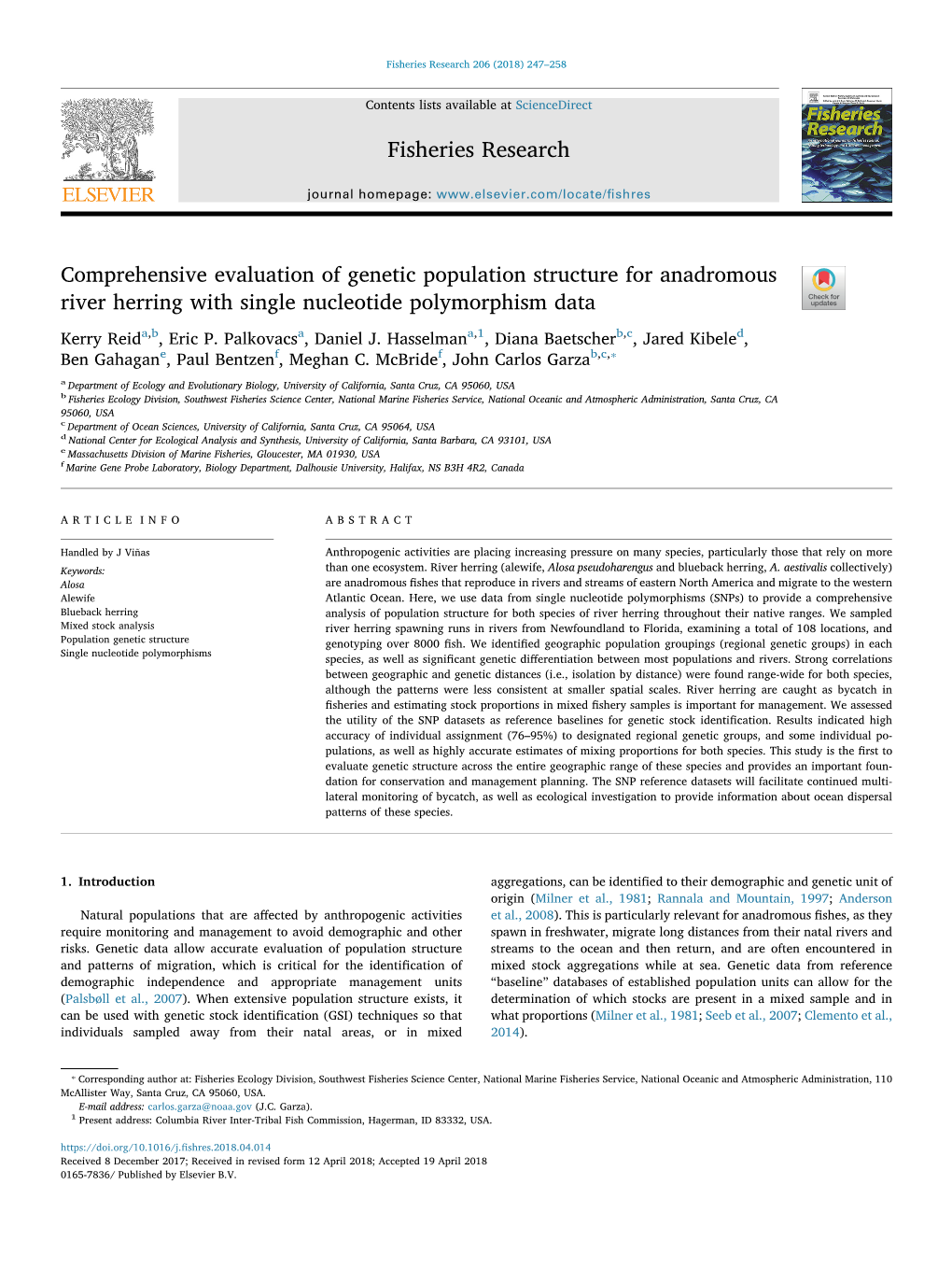 Comprehensive Evaluation of Genetic Population Structure for Anadromous T River Herring with Single Nucleotide Polymorphism Data