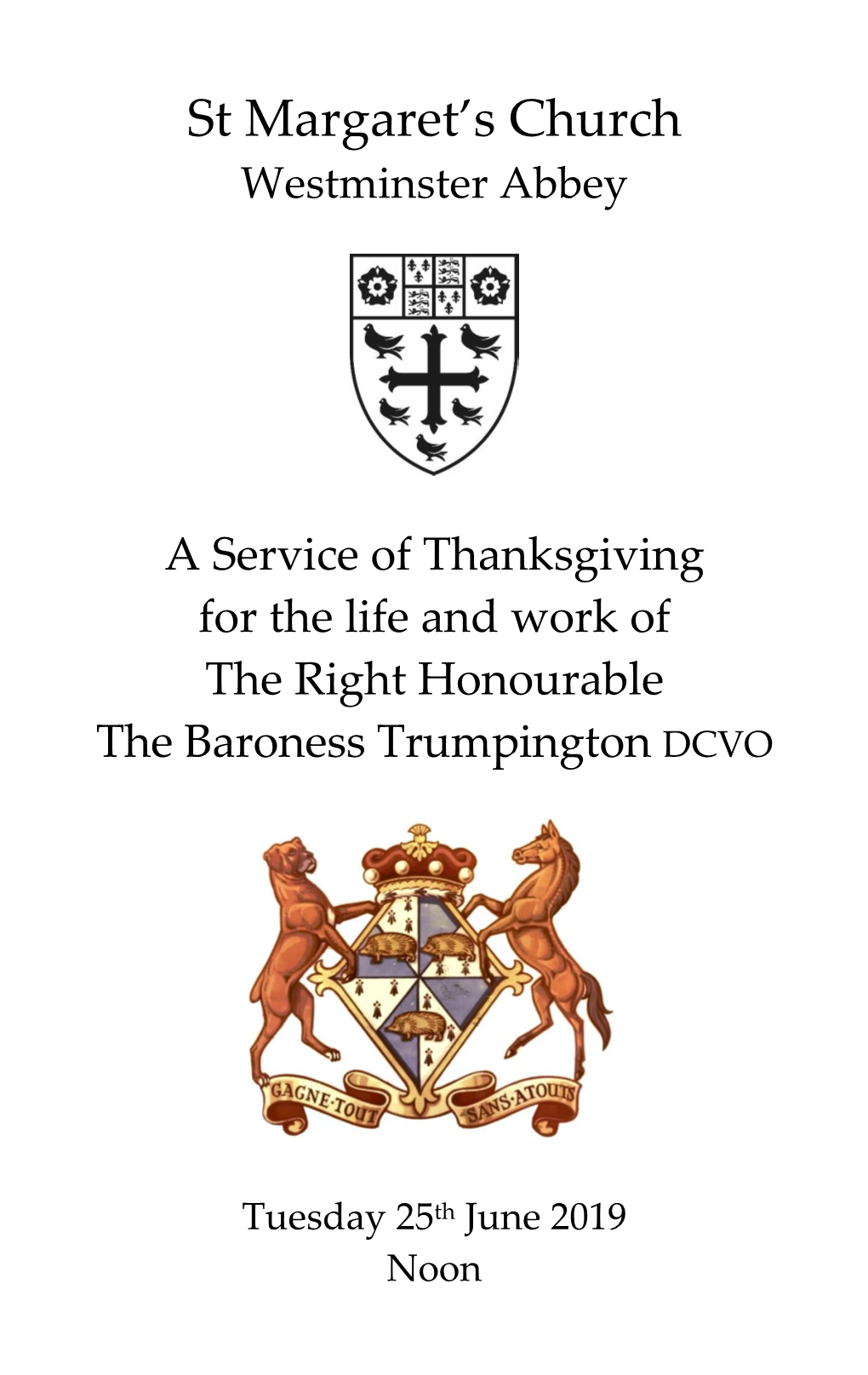 Order of Service for a Service of Thanksgiving