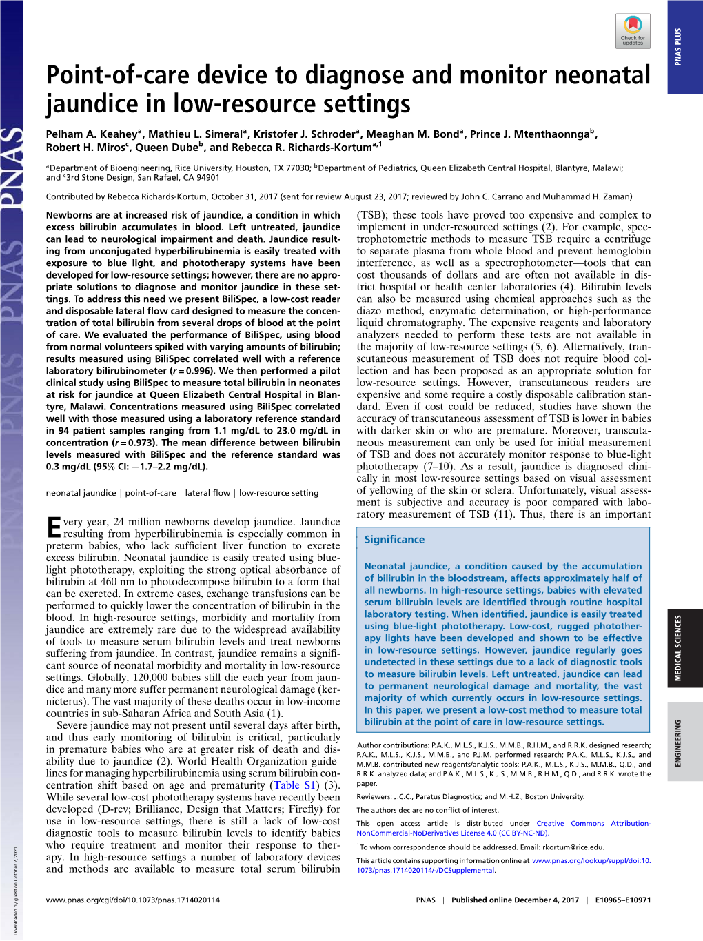 Point-Of-Care Device to Diagnose and Monitor Neonatal Jaundice in Low