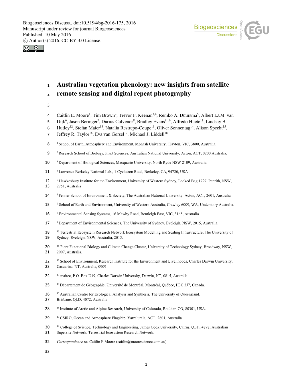 Australian Vegetation Phenology: New Insights from Satellite Remote Sensing and Digital Repeat Photography