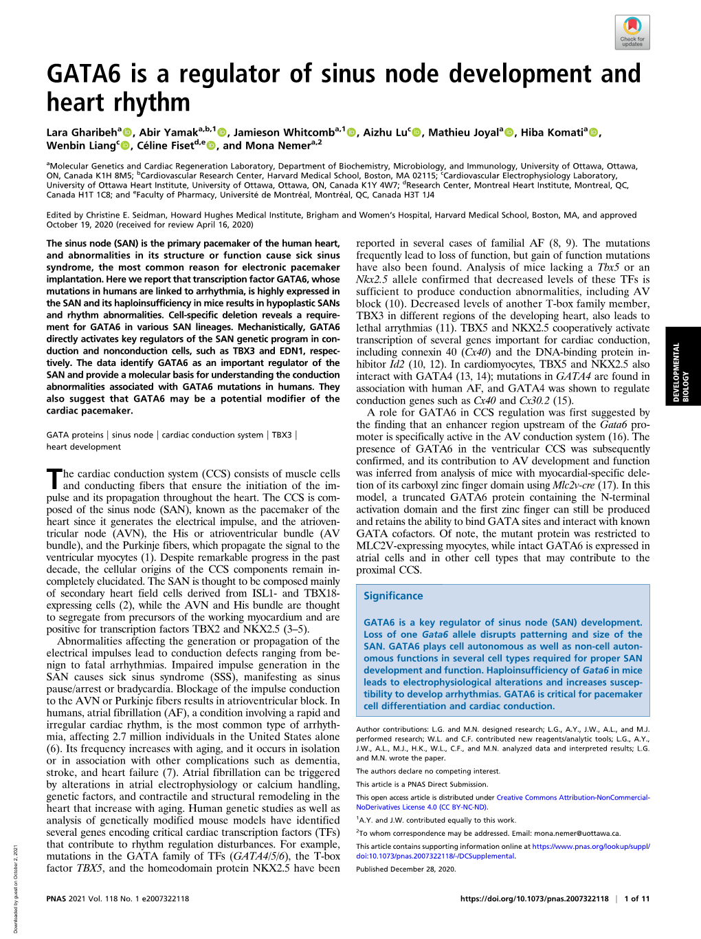 GATA6 Is a Regulator of Sinus Node Development and Heart Rhythm