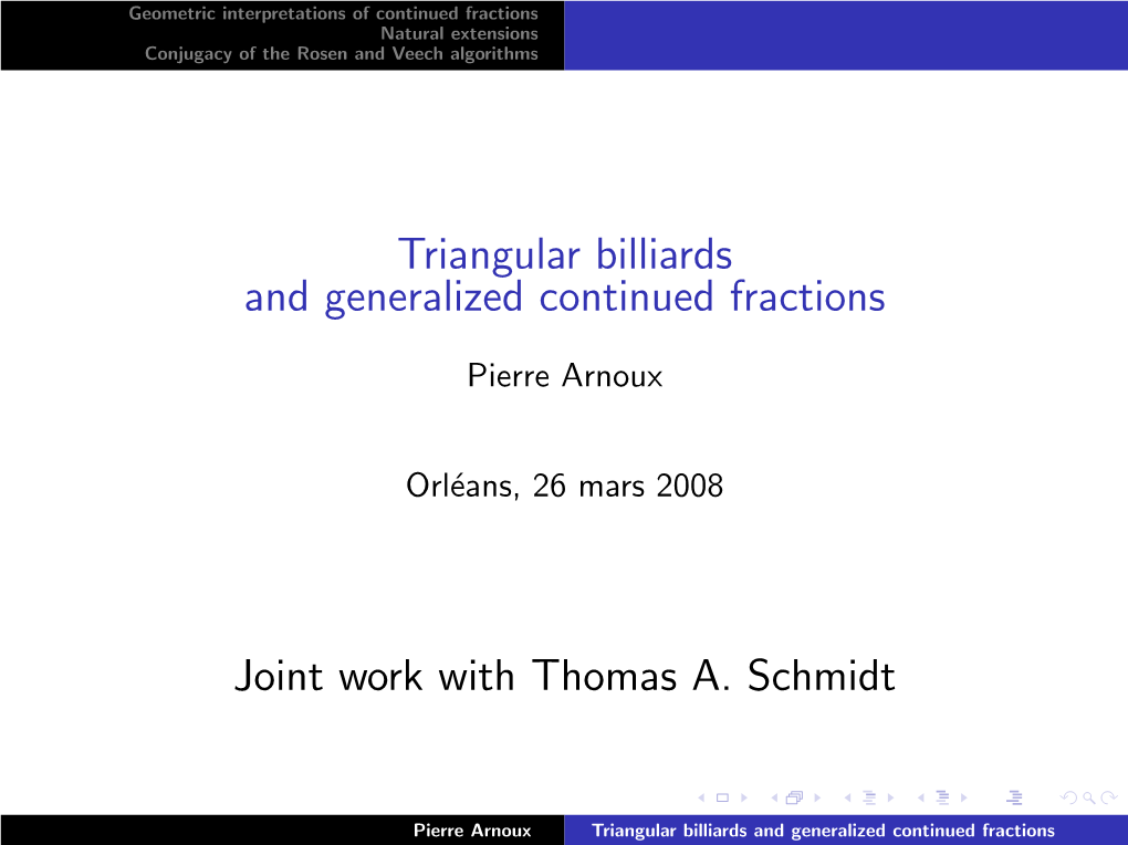 Triangular Billiards and Generalized Continued Fractions