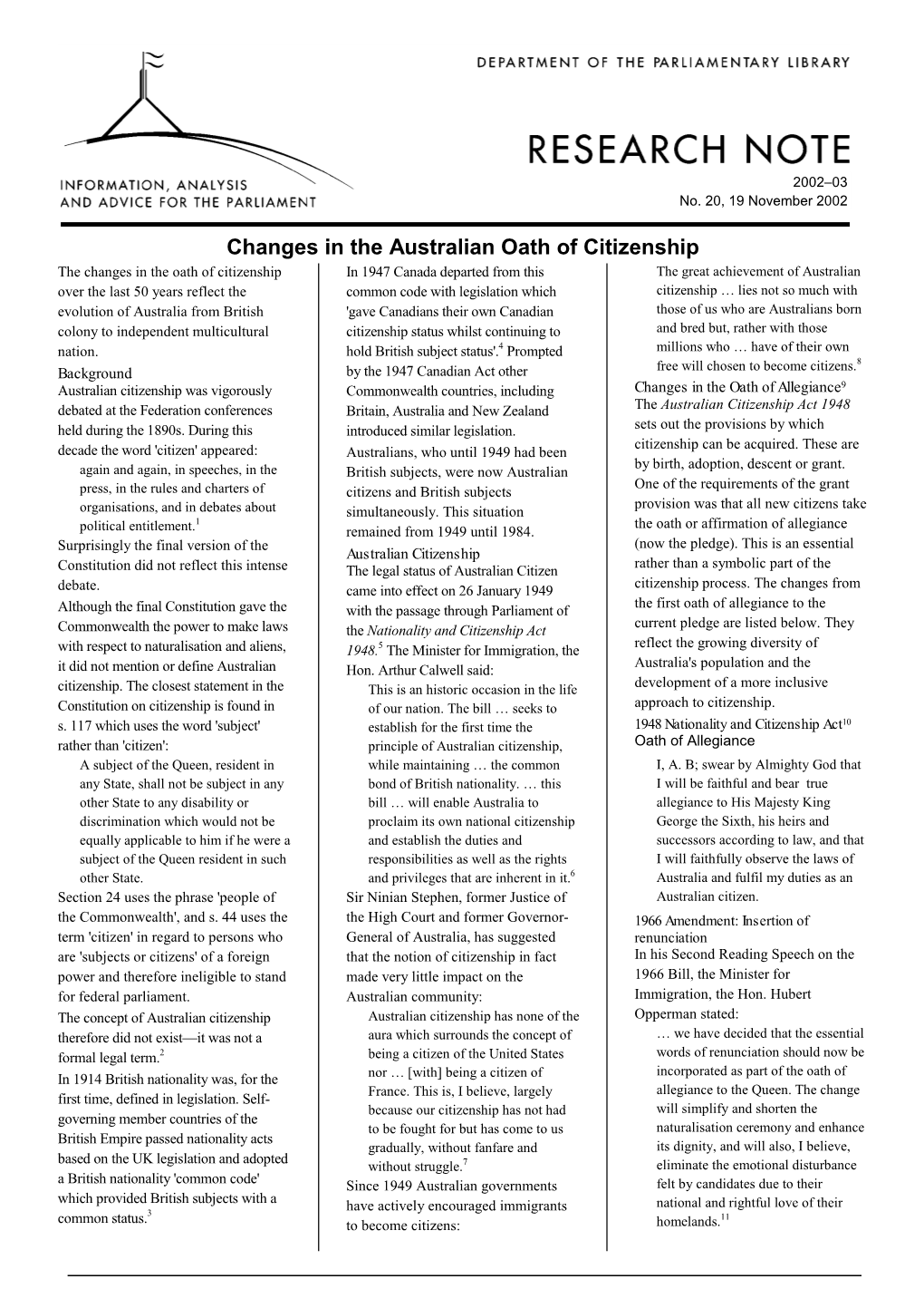 Changes in the Australian Oath of Citizenship