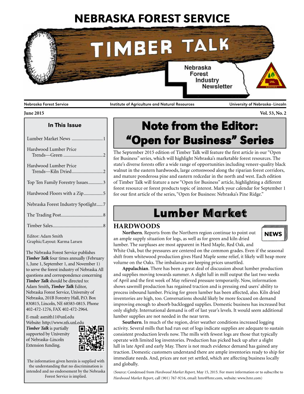 Lumber Market NEBRASKA FOREST SERVICE Note from the Editor