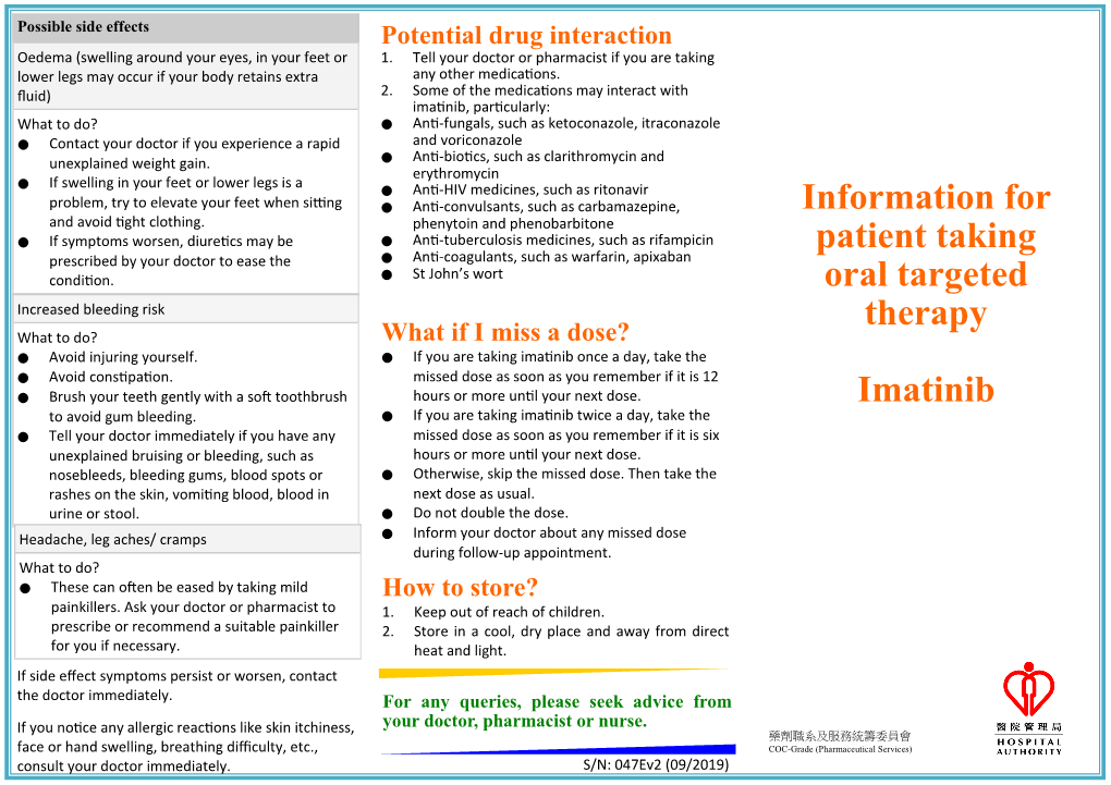 Information for Patient Taking Oral Targeted Therapy Imatinib