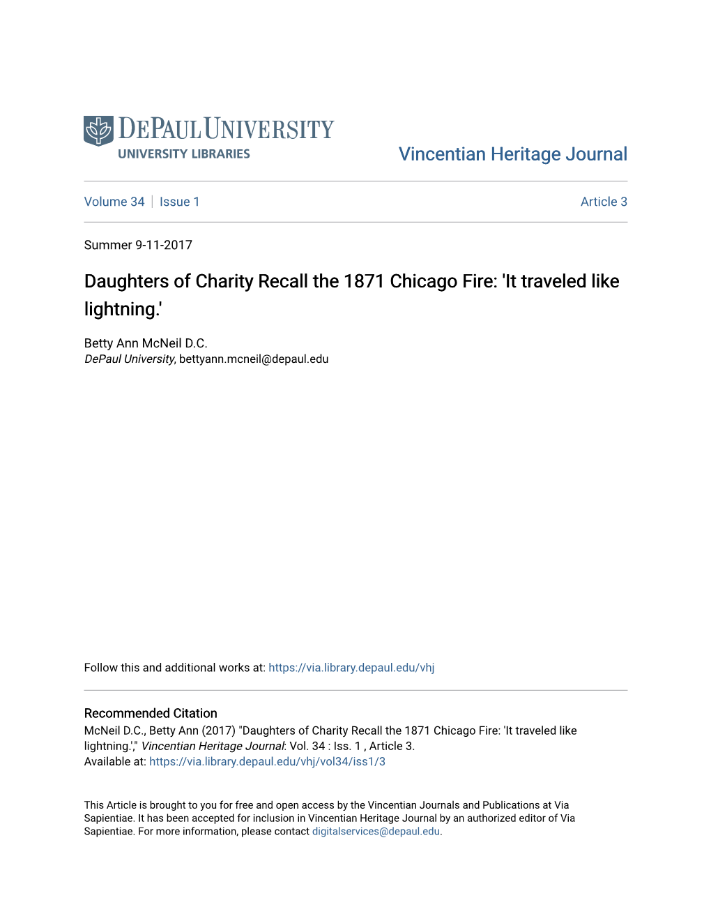 Daughters of Charity Recall the 1871 Chicago Fire: 'It Traveled Like Lightning.'