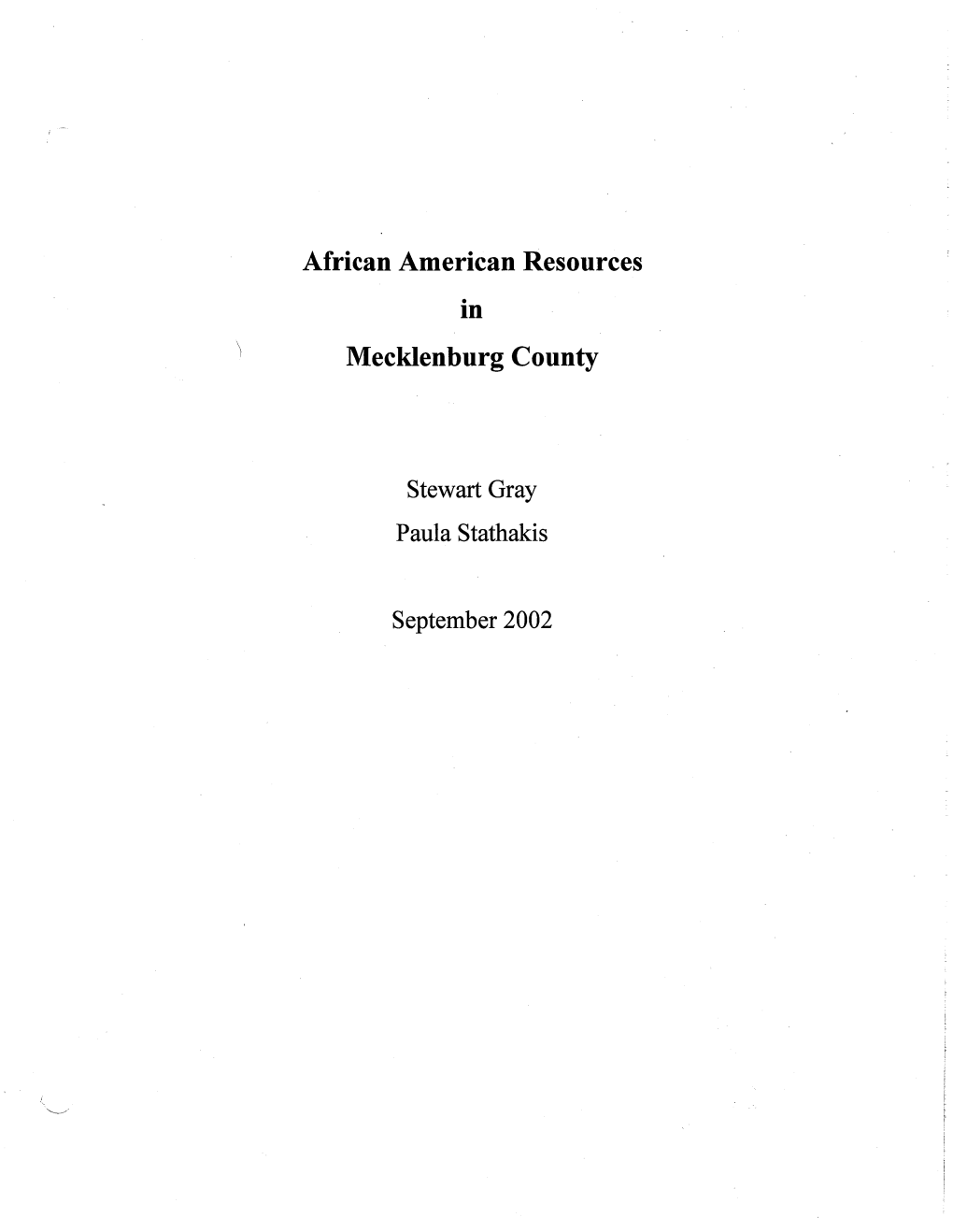 African American Resources in Mecklenburg County