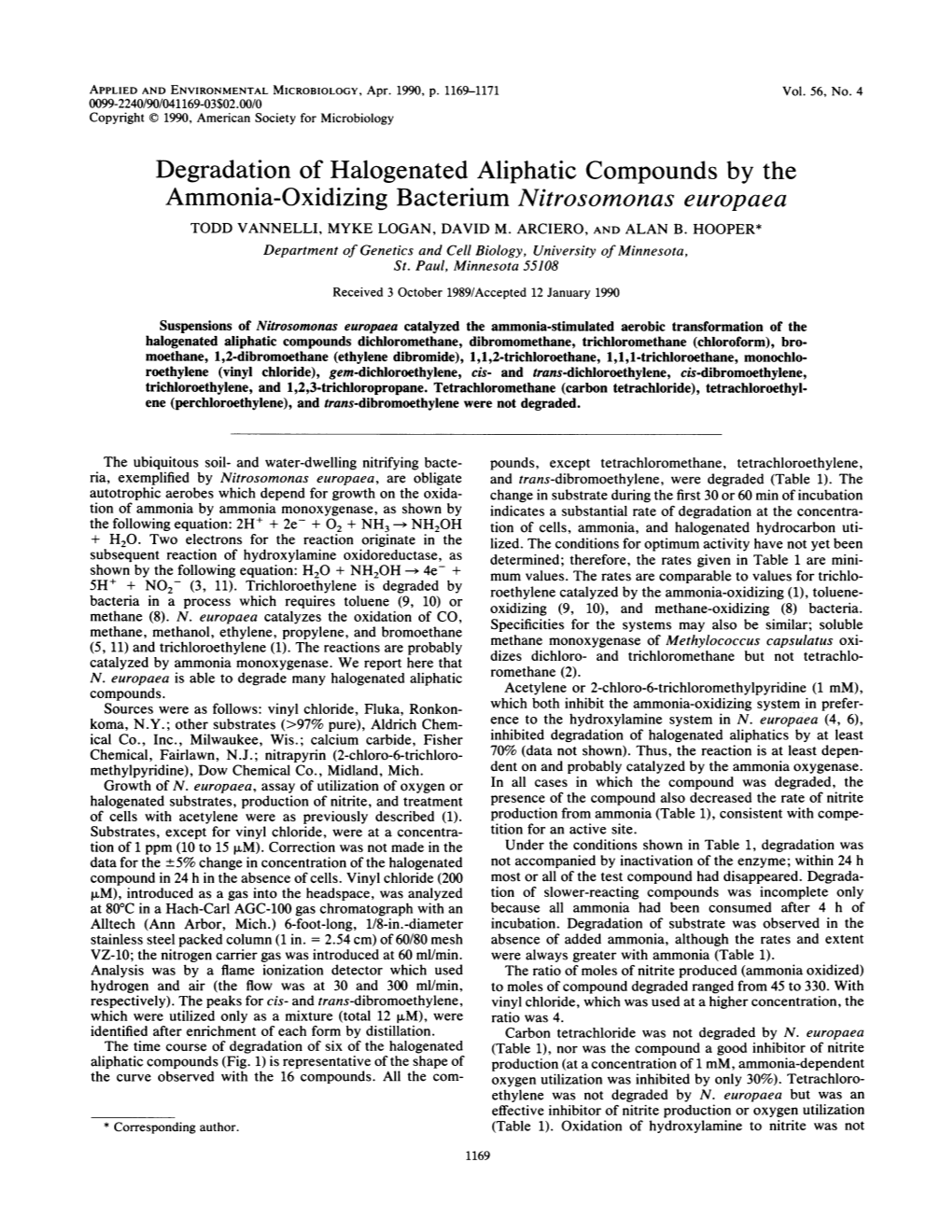 Degradation of Halogenated Aliphaticcompounds by The