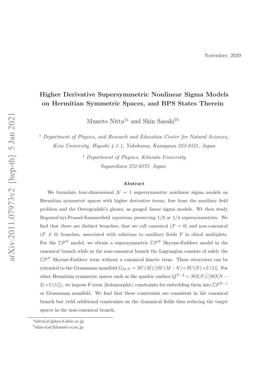 Arxiv:2011.07973V2 [Hep-Th]