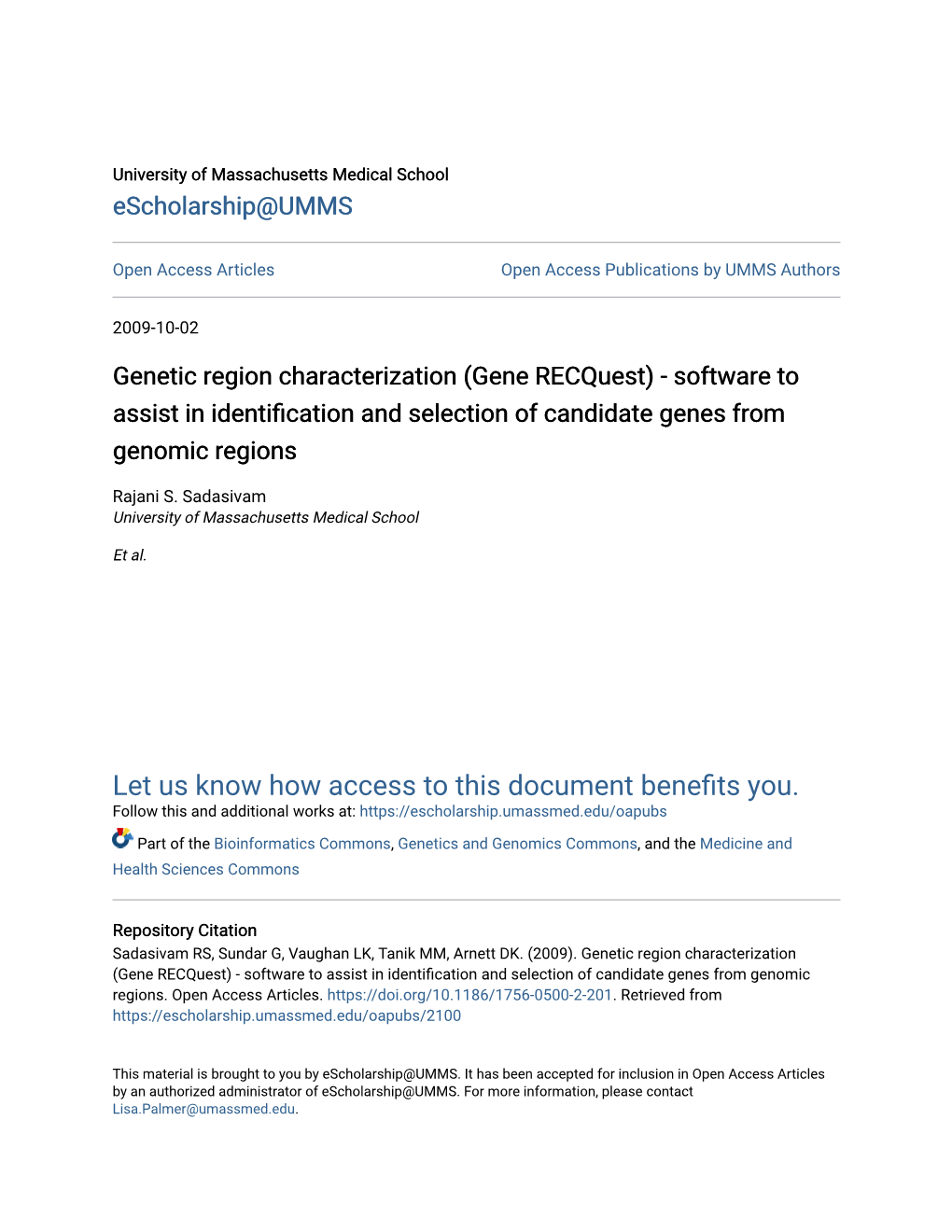 Gene Recquest) - Software to Assist in Identification and Selection of Candidate Genes from Genomic Regions