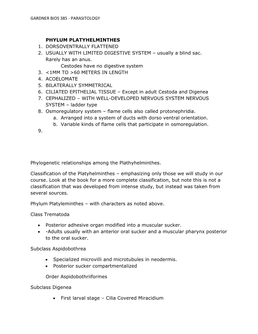 Parasitology Phylum Platyhelminthes 1