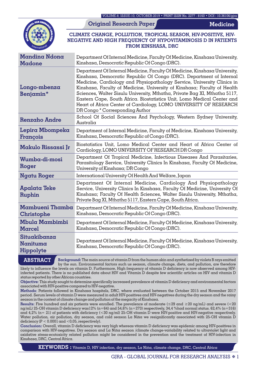 Original Research Paper Mandina Ndona Madone Medicine Longo