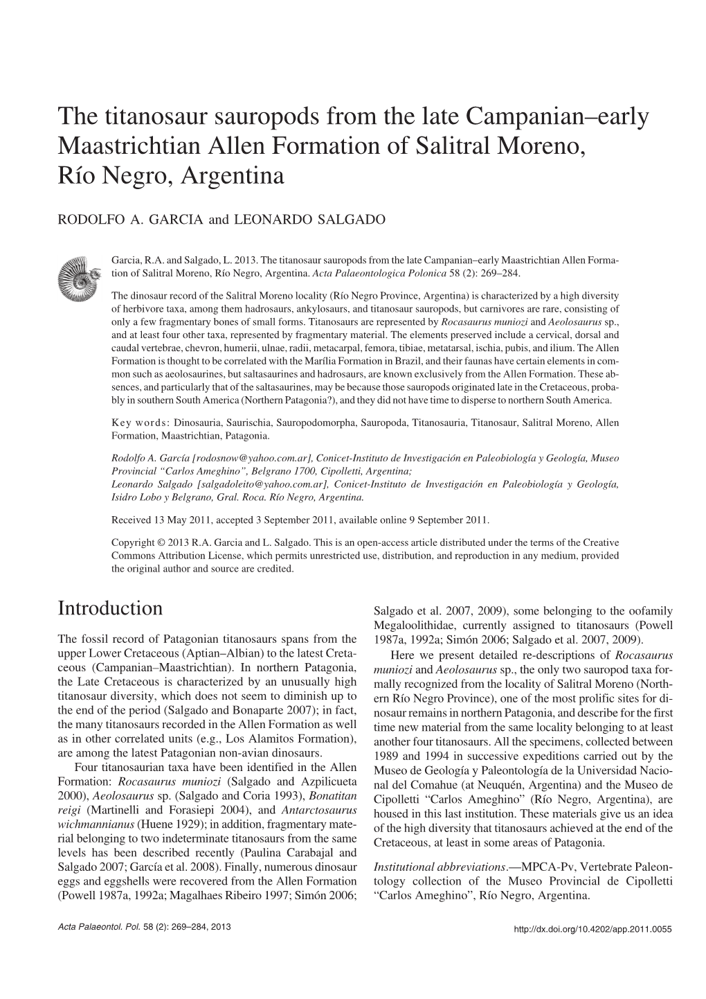 The Titanosaur Sauropods from the Late Campanian–Early Maastrichtian Allen Formation of Salitral Moreno, Río Negro, Argentina