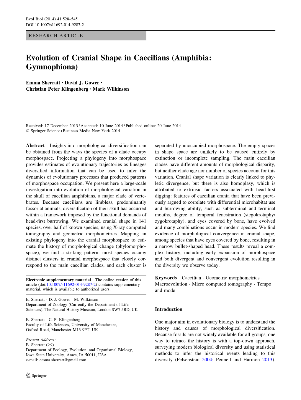 Evolution of Cranial Shape in Caecilians (Amphibia: Gymnophiona)