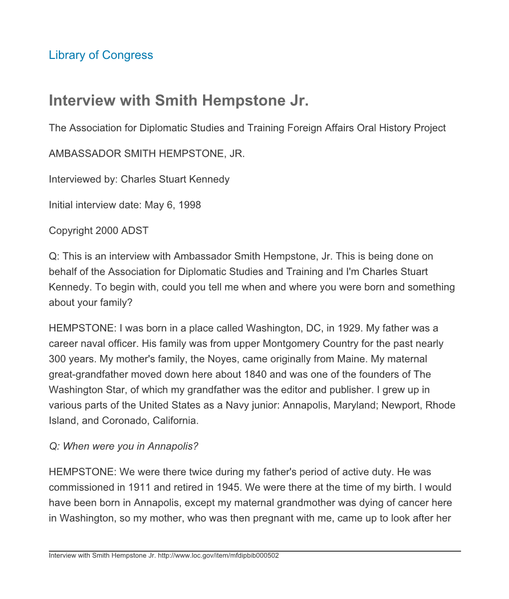 Interview with Smith Hempstone Jr
