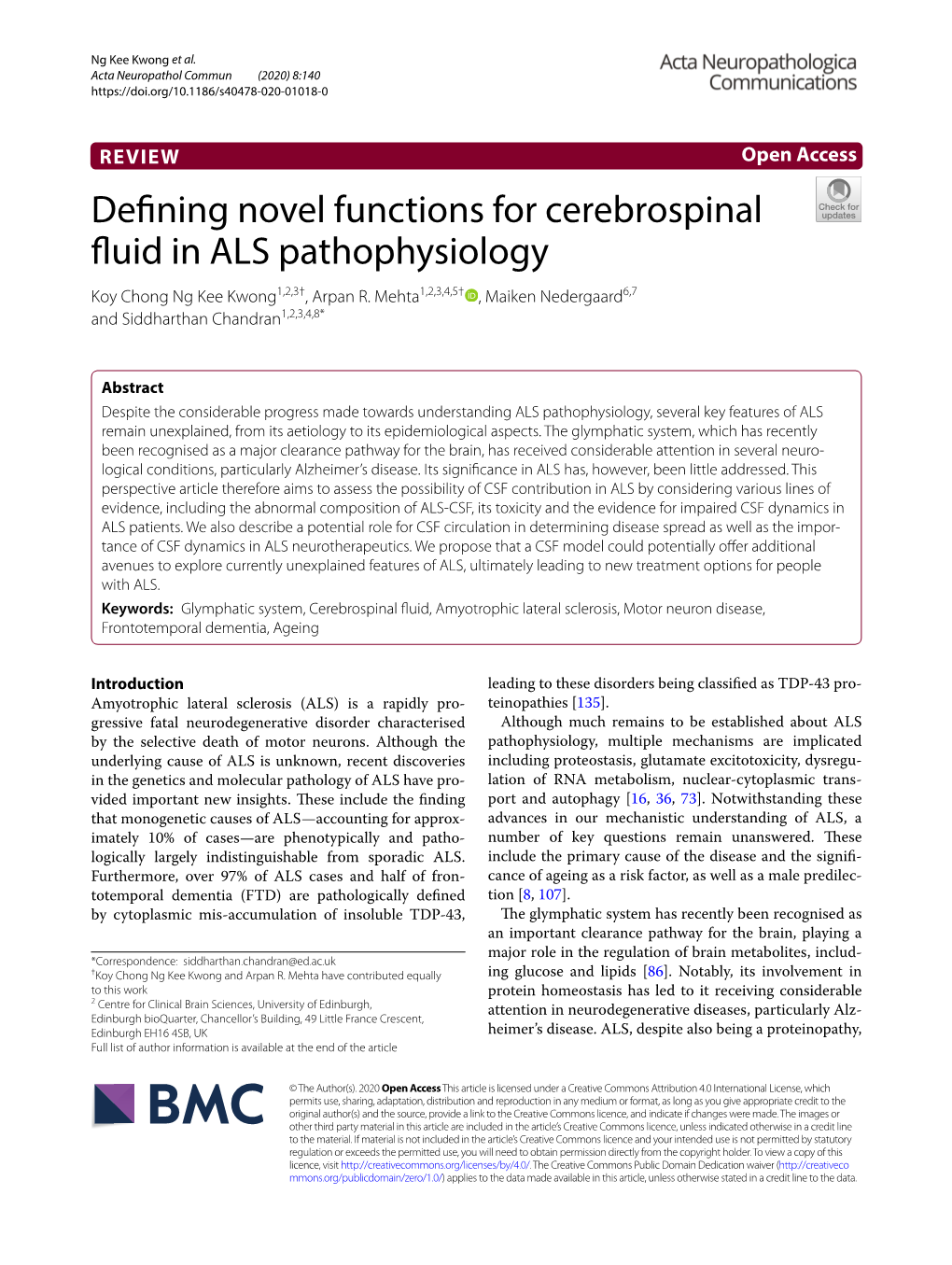 Defining Novel Functions for Cerebrospinal Fluid in ALS