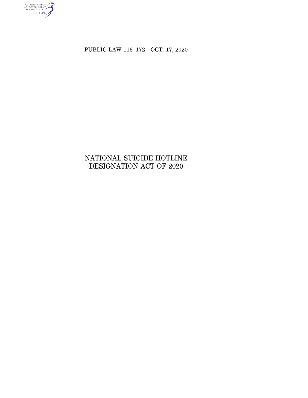 National Suicide Hotline Designation Act of 2020