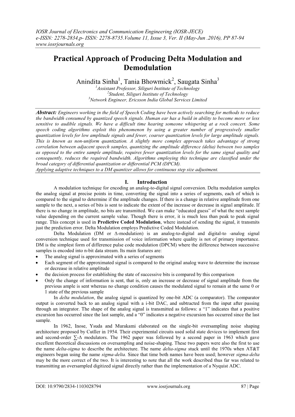 Practical Approach of Producing Delta Modulation and Demodulation