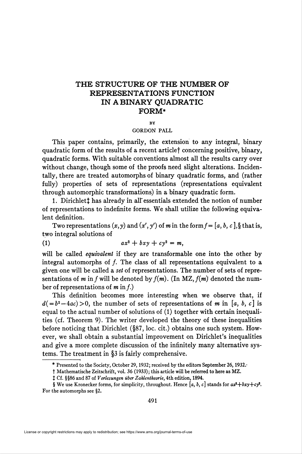 The Structure of the Number of Representations Function in a Binary Quadratic Form*