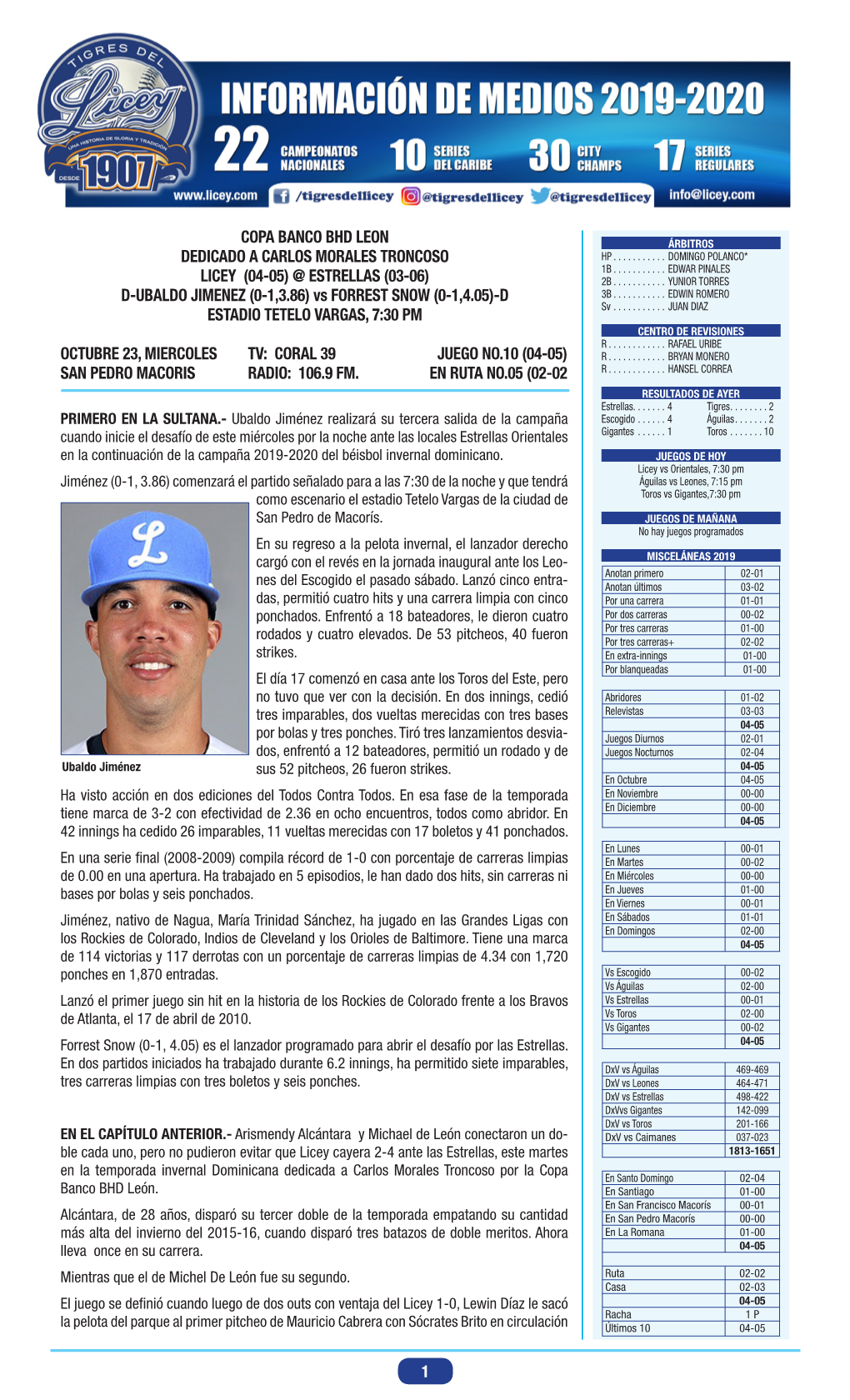 D-UBALDO JIMENEZ (0-1,3.86) Vs FORREST SNOW (0-1,4.05)-D 3B