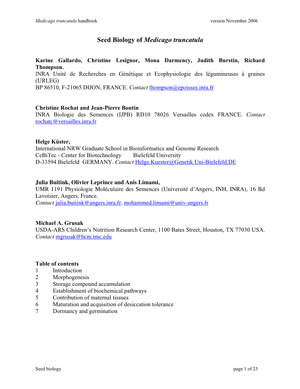 Seed Biology of Medicago Truncatula