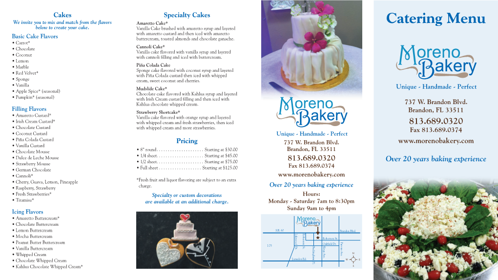 Catering Menu Below to Create Your Cake