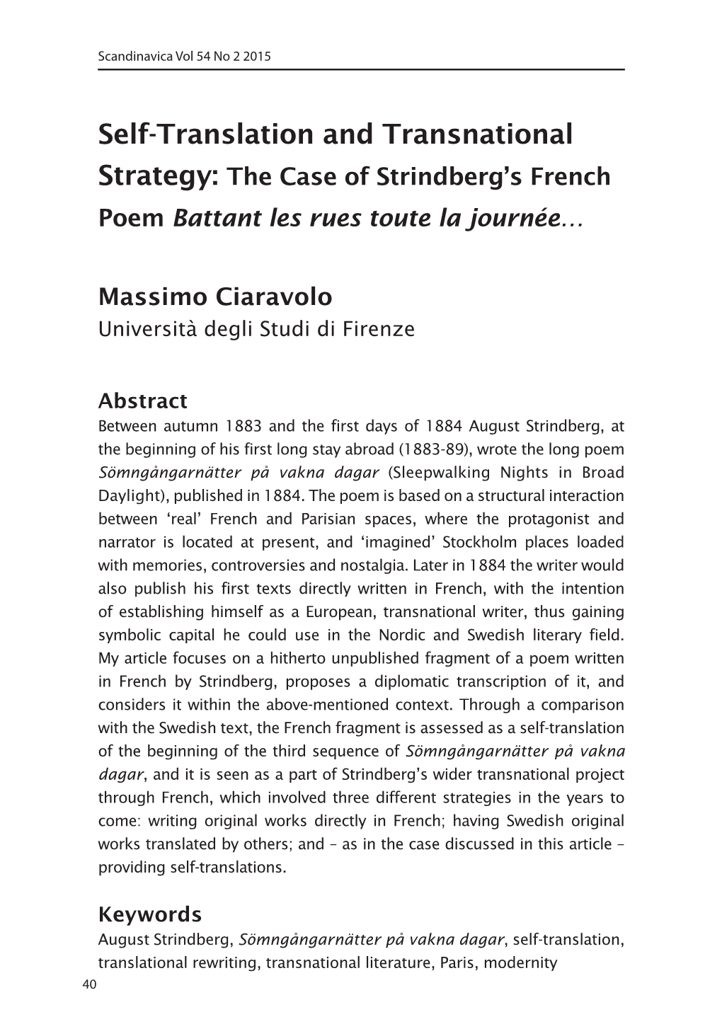 Self-Translation and Transnational Strategy: the Case of Strindberg's French