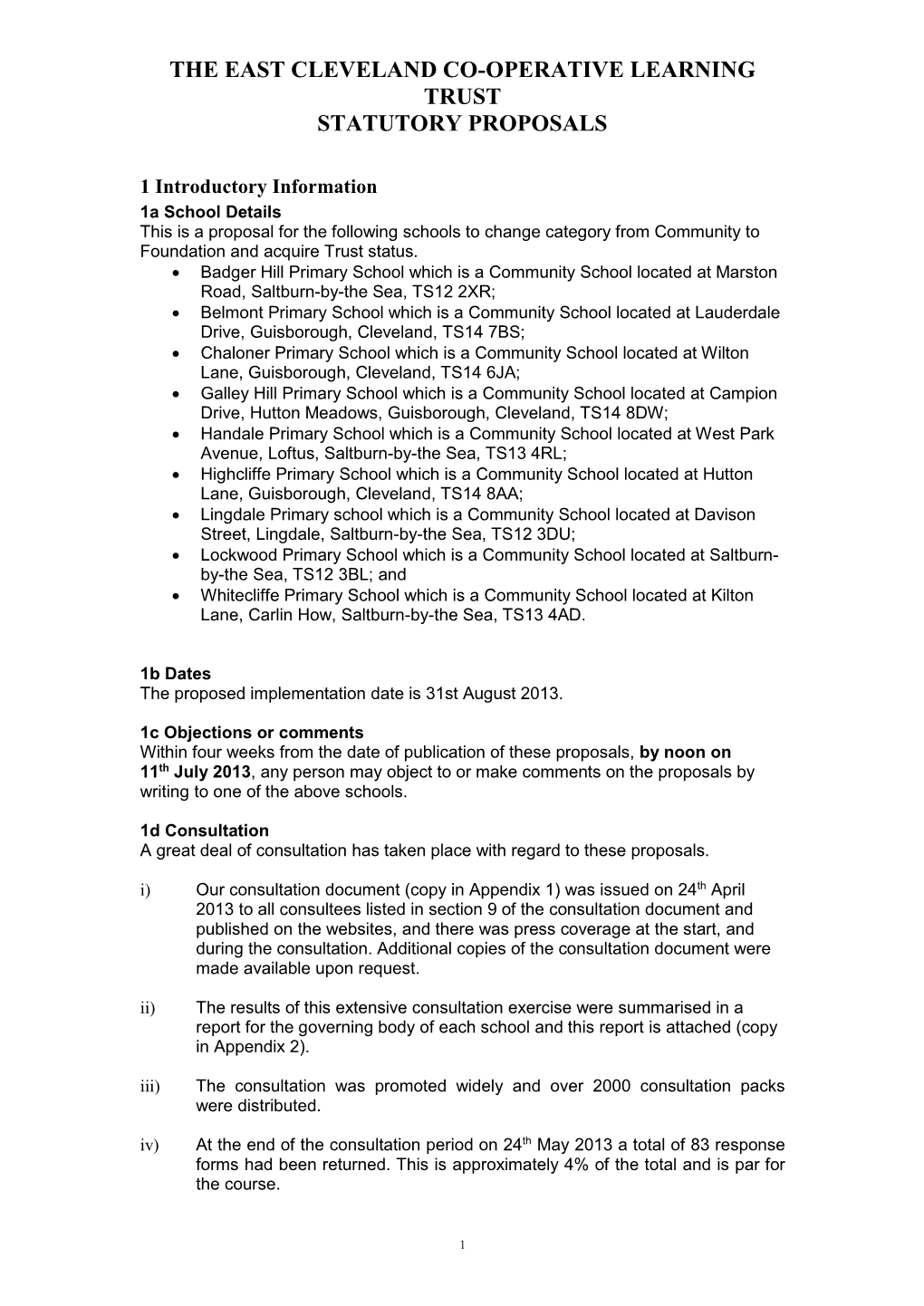 The East Cleveland Co-Operative Learning Trust Statutory Proposals