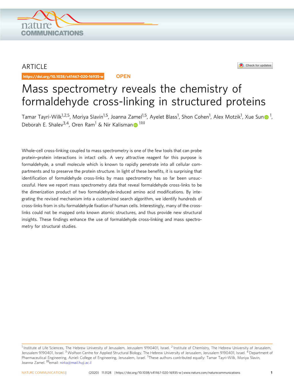 Mass Spectrometry Reveals the Chemistry of Formaldehyde Cross-Linking in Structured Proteins