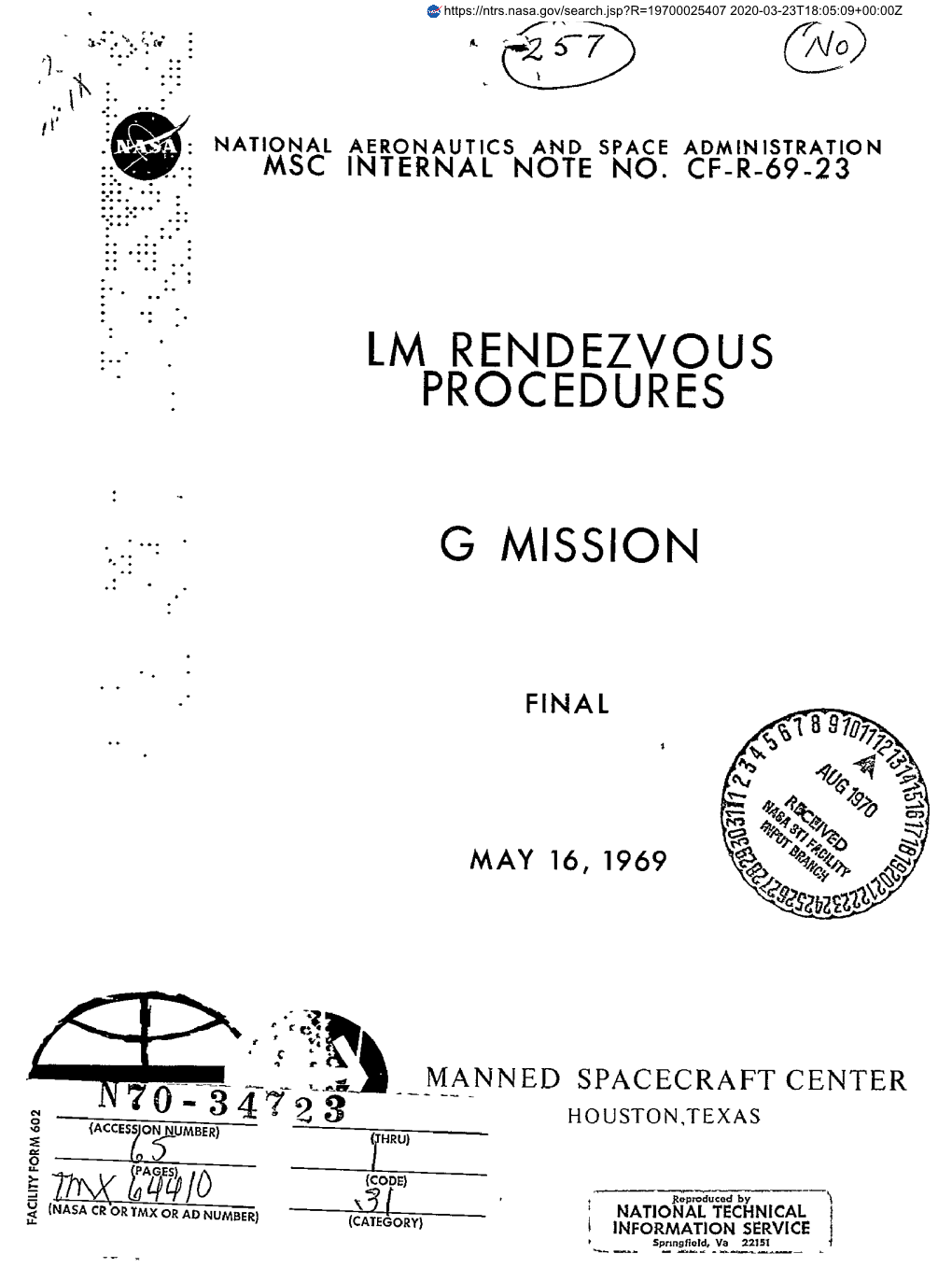 A27) Lm Rendezvous Procedures 0 Mission