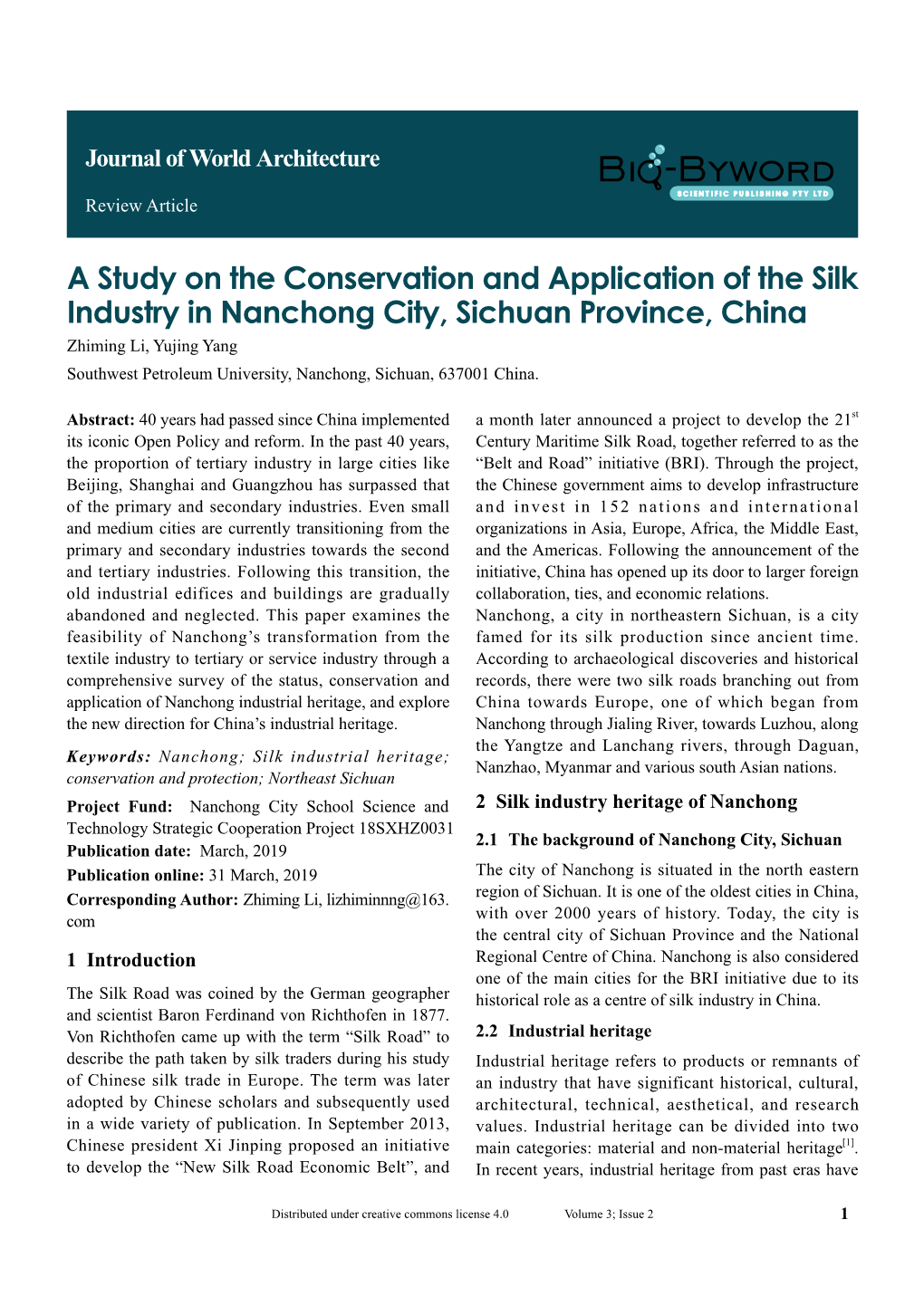 A Study on the Conservation and Application of the Silk Industry in Nanchong City, Sichuan Province, China