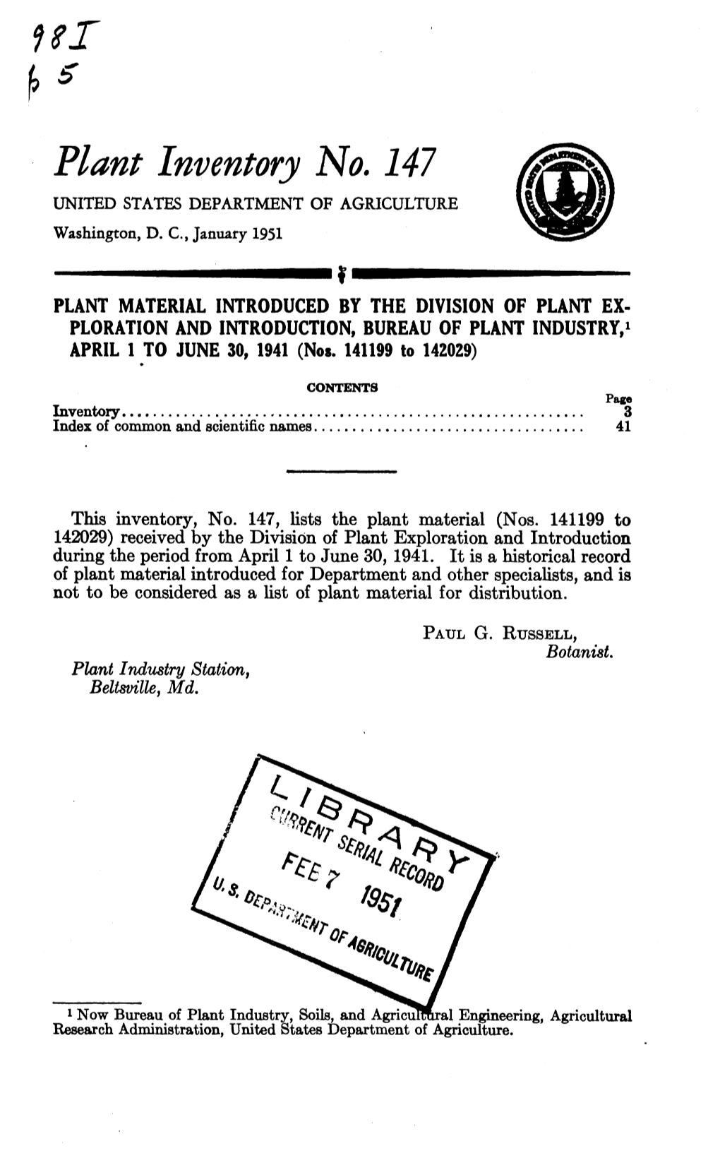 Fft Plant Inventory No