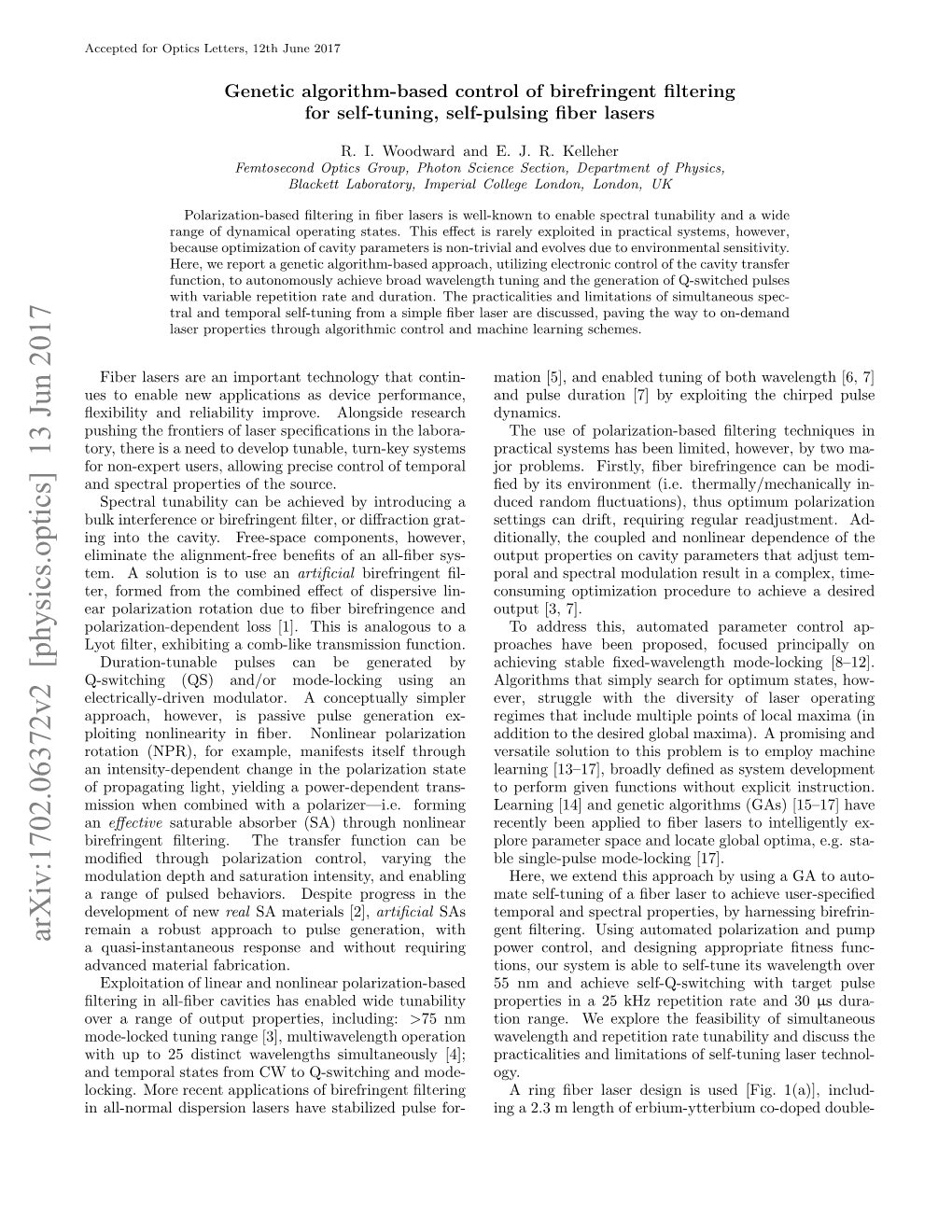 Genetic Algorithm-Based Control of Birefringent Filtering for Self-Tuning, Self-Pulsing Fiber Lasers