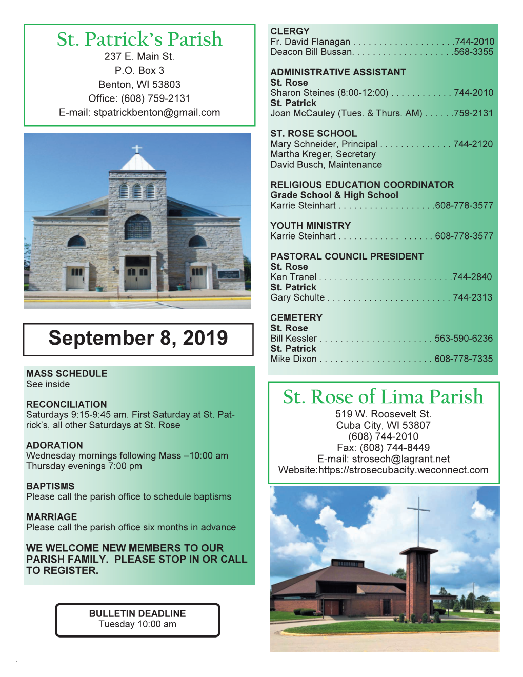 September 8, 2019 St. Patrick's Parish St. Rose of Lima Parish